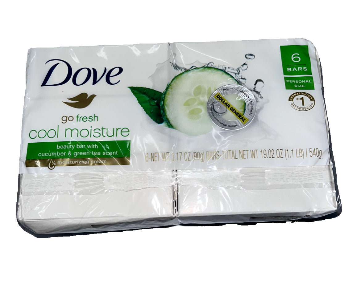 Dove Go Fresh Cool Moisture Beauty Bar with Cucumber and green Tea Scent 6 Bars Pack - Loose Change Bargain Store 